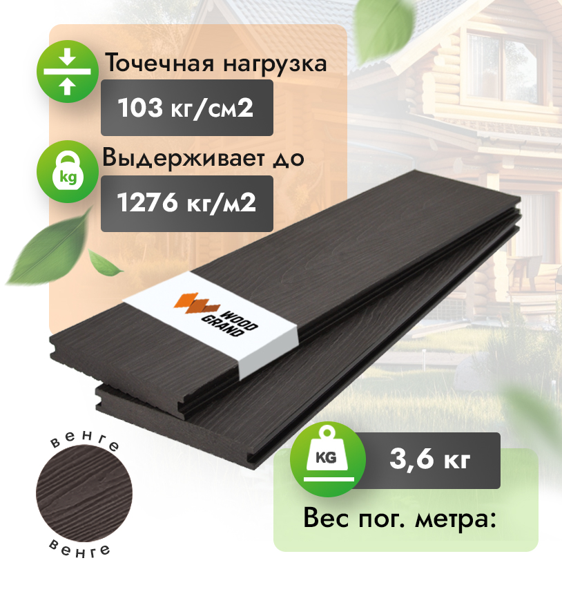 Террасная доска полнотелая с тиснением 140x20 мм - Венге